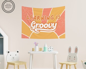 Teacher Classroom Homeschool Wall Decor, Teacher Tapestry, Retro Boho Playroom decor, Boho Retro wall decor, kids room decor tapestry,