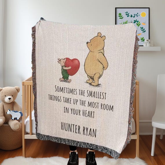 Custom Winnie the Pooh Woven Baby Blanket Pooh Bear Baby Shower Gift Classic Pooh Bear Gift New Mom Baby Newborn Gift Baby Kids Name Etsy