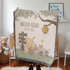 Custom Winnie the Pooh Woven Baby Blanket: Personalized Nursery Decor