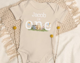 Cotone organico Personalizzato Winnie the Pooh Primo compleanno onsie, primo compleanno ONE Boy onsie, classico orsetto Pooh, bambino Pooh Bear, Pooh e amici