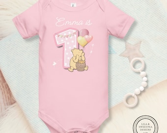 Custom Winnie the Pooh birthday girl shirt, First 1st ONE Birthday Girl shirt t-shirt onsie, Classic Pooh Bear baby girl birthday outfit