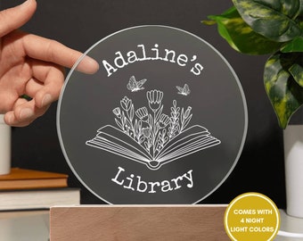 Name Library Sign Night light, Bookshelf Sign Bookish Bookworm gift, Book Nook Library bedroom decor, Book Lover Book nerd Gift, Reader Gift