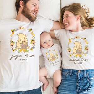Custom Winnie the Pooh family shirts, Mama Bear Papa Bear Baby Bear Est shirt, Classic winnie the pooh, Mommy Daddy and me Baby shower shirt