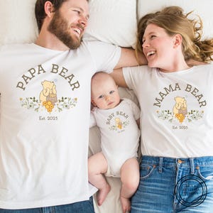 Custom Winnie the Pooh family shirts, Mama Bear Papa Bear Baby Bear Est shirt, Classic winnie the pooh, Mommy Daddy and me Baby shower shirt