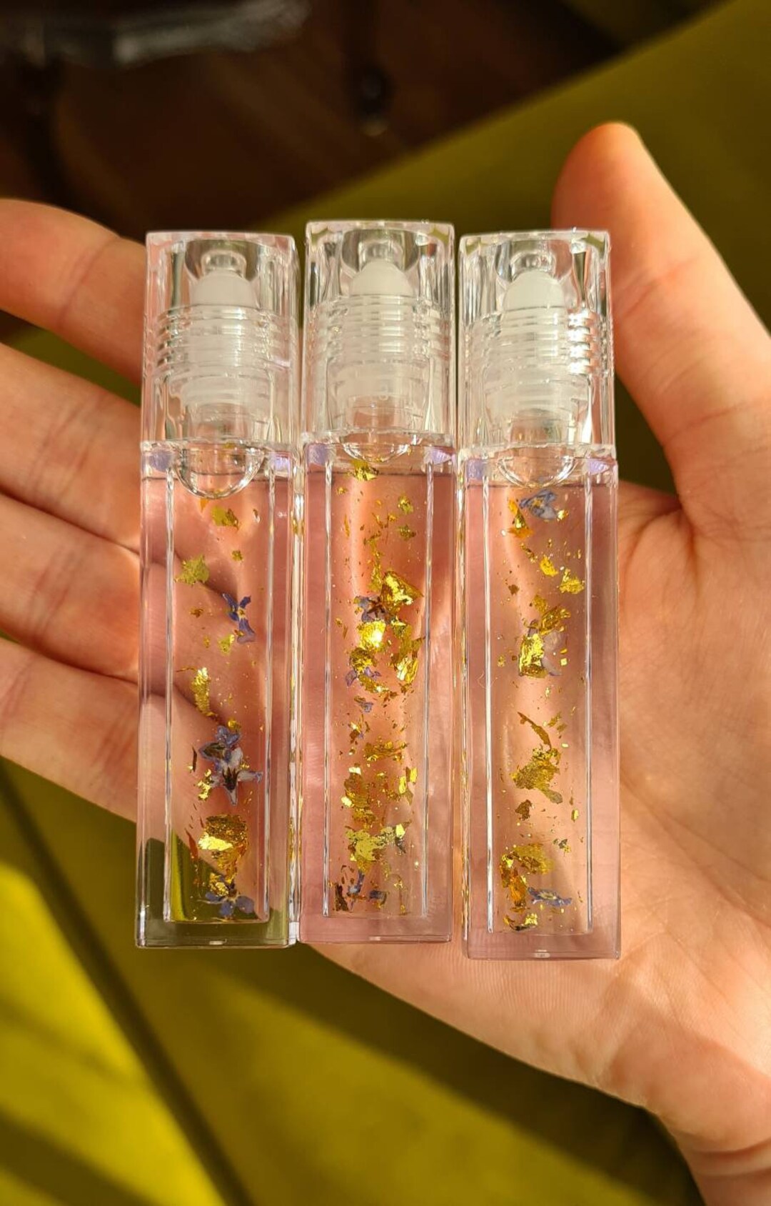 Clear Moisturizing Lip Oil With Golden Flakes and Real Dried Etsy