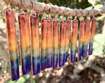 Upcycled Copper Rainbow Earrings, Resin Coated, Artisan Jewelry