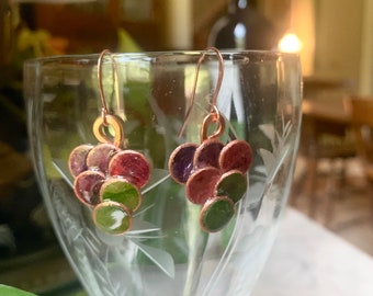 Handmade Upcycled Copper Grape Earrings, Painted Dangle Earrings