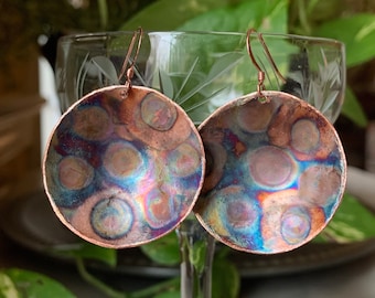 Vlam geschilderd koper Caribische Calypso handgemaakte pauken concave Upcycled iriserende koperen oorbellen ambachtelijk gemaakt