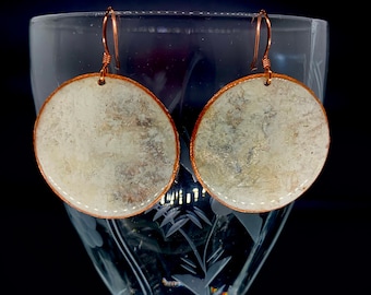 Upcycled Copper Full Moon Earrings, Hand-Painted Artisan Jewelry