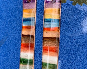 Upcycled Copper Earrings, Hand-Painted Resin Jewelry