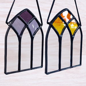 Stained Glass Gothic Arch Suncatcher, Handmade Whimsigoth Wall Art, Christmas Tree Ornament, Cathedral Window Decoration, Architecture Gift