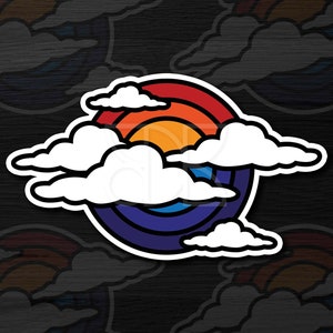 Sticker bewolkte lucht, mat waterbestendig sticker, leuk retro ontwerp, zonsopgang zonsondergang laptopaccessoires, cadeau natuurliefhebber, kousvullers