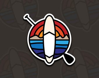 Paddle Board Sticker, Waterproof Water-resistant Decal, Retro Paddleboard Laptop Accessories, Sunset Surf SUP Gift, Paddling Stocking Filler