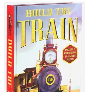 Build the Train - 32-Page Hard Cover Book on Trains and Slotted Cardstock Piece 2 Foot Train