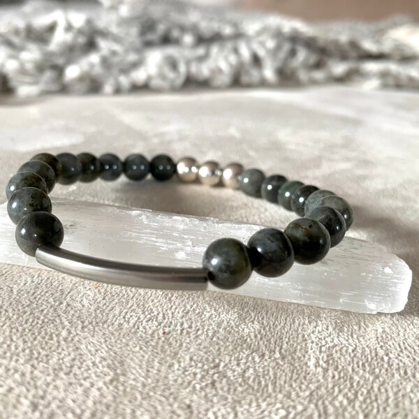 Bracciale Con Pietre Preziose Serpentine / Perline Di Pietra Da 8 - Foto 2