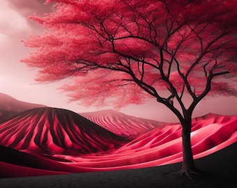 Pink tree fantasy landscape