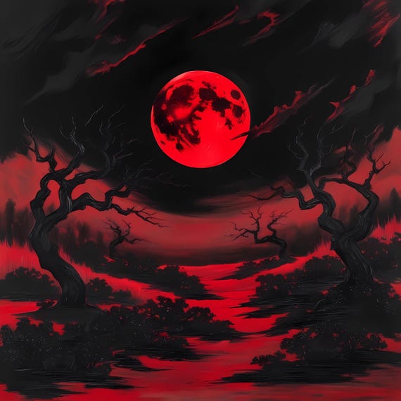 Amazing Red Moon, Japanese Landscape - Etsy