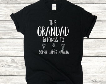 Personalised This Grandad Belongs To Any Name Custom Cotton Unisex T Shirt Tee Outfit Clothing Design Birthday Christmas Present Funny 2022