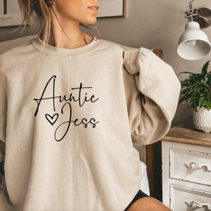 Auntie Any Name Personalised Sweatshirt Jumper Cotton Unisex Soon to Be Auntie Gifts For Her Him Sister Pregnancy Announcement