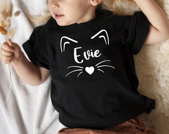 Kids T Shirt  Personalised Any Name Cat Toddler T Shirt Cotton Unisex T Shirt Tee Outfit Clothing Design Custom Print