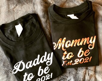 Personalised Mummy Daddy To Be Established Year Custom Cotton Unisex T Shirt Tee Outfit Clothing Design Pregnancy Announcement Birth