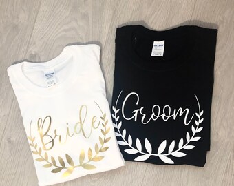 Future Mr Mrs Bride Groom Floral Cotton Unisex T Shirt Tee Outfit Clothing Design Custom Print Wedding Postponed Bride Mr Mrs