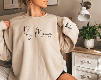 Pug Mama Lab sudadera nombre de perro manga jumper algodón unisex a juego jumpers regalos a juego para ella él