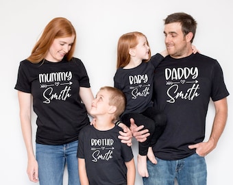 Family Any Name Cotton Unisex T Shirt Tee Design Funny Custom Print Baby Newborn Toddler Family Matching Outfits Cute Birthday
