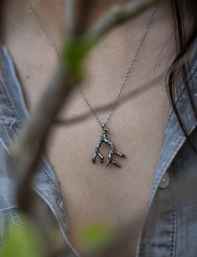 Tree Branch Necklace Hypoallergenic Jewelry Nature Inspired Twig Solid Sterling Silver Forest Lover Pendant Woodland