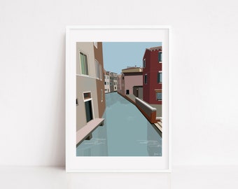 Venice Print/Italy Travel Poster/Wall Art/Cityscape Print/Gondola Print/Grand Canal/Italy Art/Venice Illustration/Digital Drawing