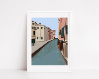 Venice Travel Print/Italian Poster/Italy Wall Art/Gondola Print/Venice Cityscape Drawing/Italy Illustration/Venice Art