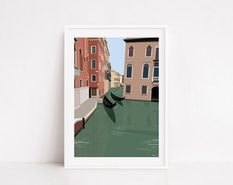 Venice Print/Italy Travel Poster/Wall Art/Cityscape Print/Gondola Print/Venice Grand Canal/Italy Illustration/Venice Digital Drawing