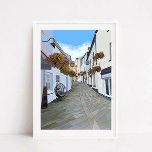 Devon Illustration Print/Bideford Digital Drawing/South Coast Print/High Street Drawing/Devon Wall Art/ Devon Poster/Cornwall Poster