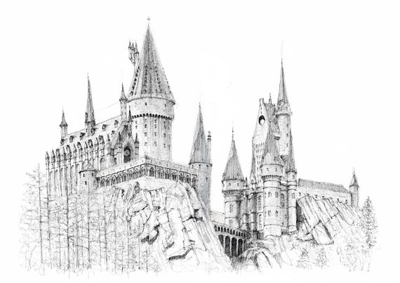 Drawing of Hogwarts Castle Harry Potter Print Wall Art - Etsy