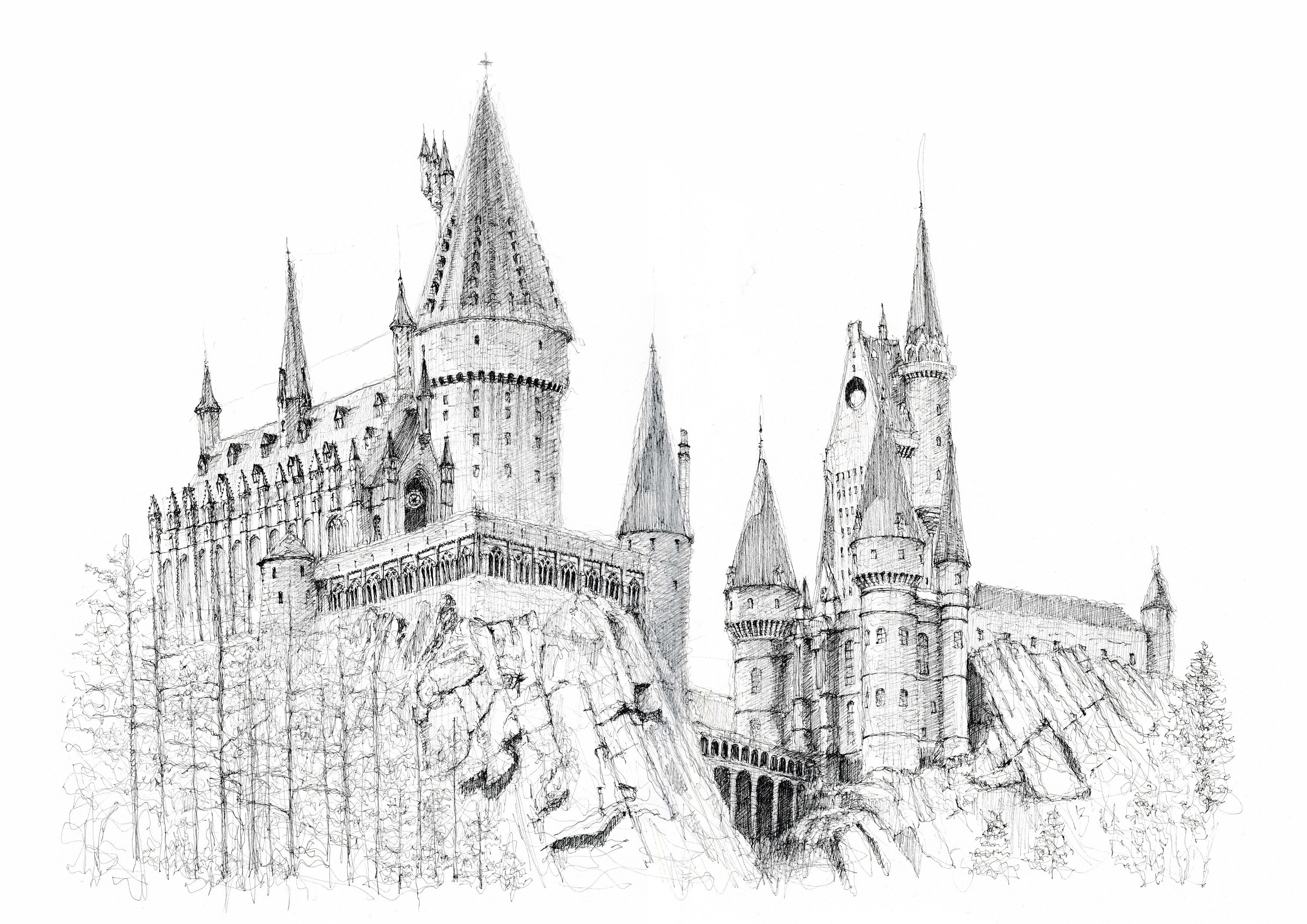 I drew the Hogwarts Castle using only one continuous line  rharrypotter