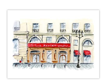 Print: Maxim&#39;s on rue Royale, Paris Watercolor