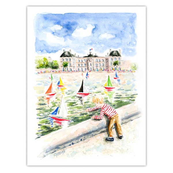 Print: Luxembourg Gardens—Boy sailing boat