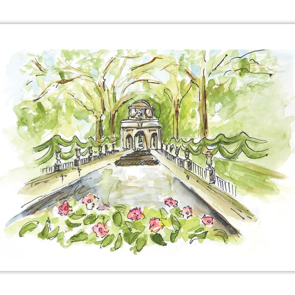 Print: Paris watercolor, Medici Fountain, Spring