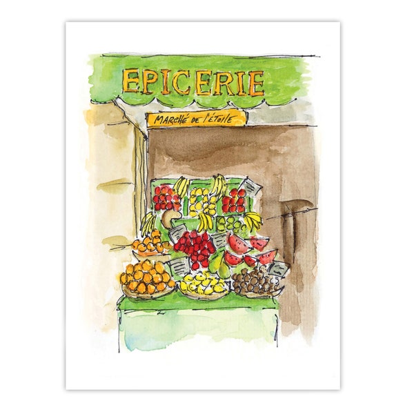 Print: Marché d'Epicerie, Paris Watercolor