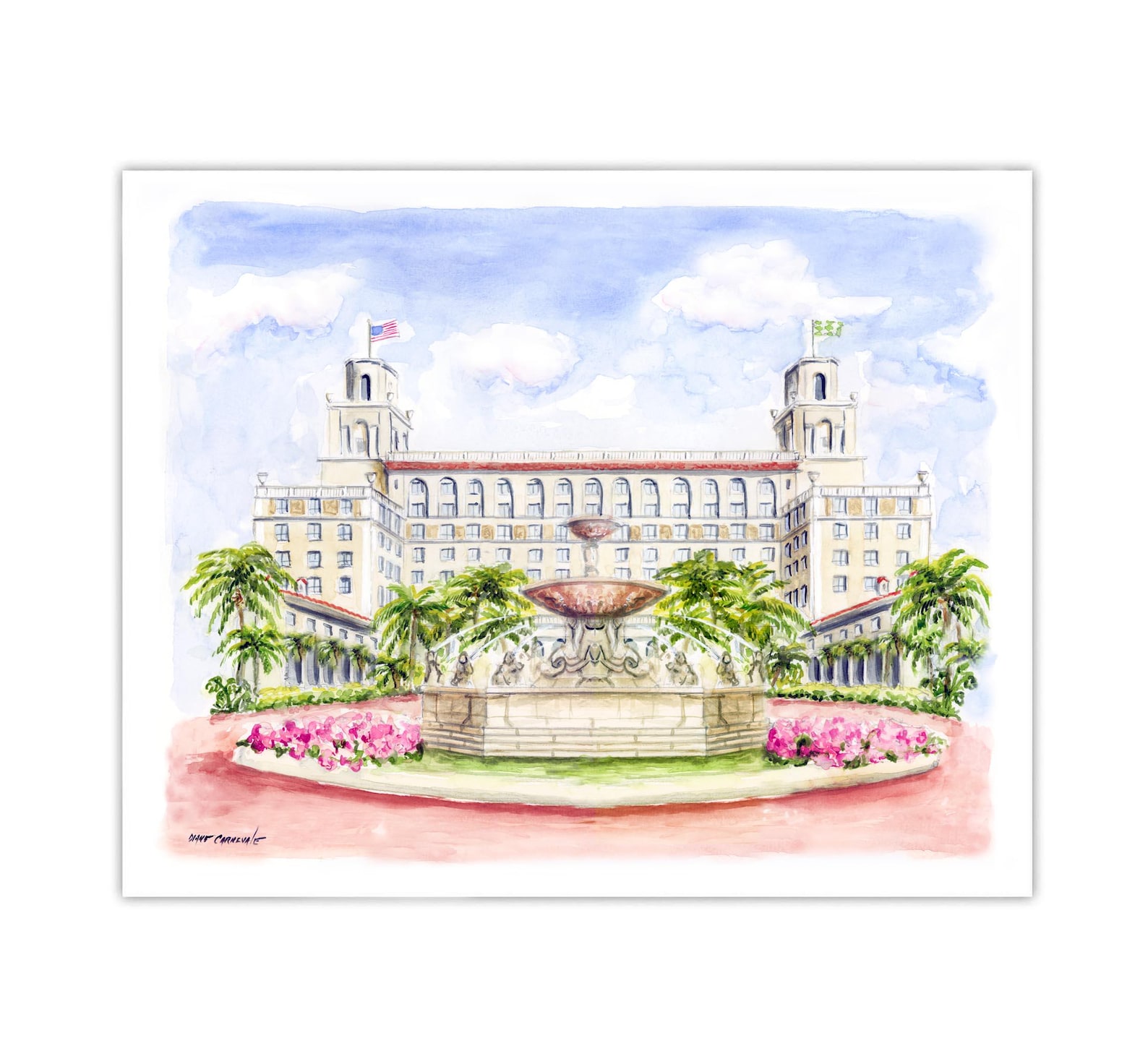 Print: The Breakers, Palm Beach, watercolor