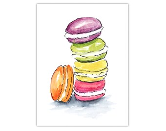 Print: Macarons, Paris watercolor