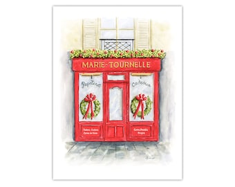 Print: Christmas in Paris, île Saint-Louis, Paris Watercolor
