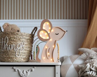 Lampe souris en bois pour enfants, cadeau de Noël parfait, décoration écologique pour chambre de bébé, télécommande gratuite incluse