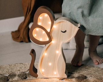 Wooden Mouse Lamp | Kids Forest Animal Night Light | Personalized Custom Nursery Lamp | Newborn Baby Gift | Woodland Themed Baby Room Decor
