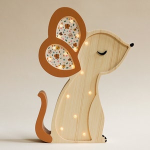 Wooden Mouse lamp, woodland theme, wooden lamp for kids, nursery decoration, baby shower gift, birthday baby gift image 1