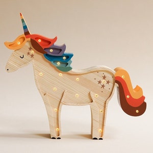 Handmade wooden colorful Unicorn kids lamp, birthday baby gift, baby shower gift, night lamp, Nachtlicht, Unicorn gift, rainbow unicorn image 1