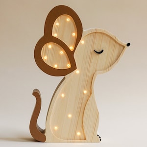 Lampe souris en bois, thème bois, lampe en bois pour enfant, décoration chambre d'enfant, cadeau baby shower, cadeau anniversaire bébé image 1