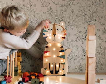 Tiger Wooden Table Lamp, LED Night light, Custom Kid's Room Decor Light, Wooden Night Light, Lamp For Kids Christmas bedside lamp for kids