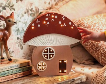 Wooden Mushroom Lamp Personalized - Nursery Decor Forest Theme, Night Light for Kids, Baby Shower Gift, Woodland Bedroom Decor