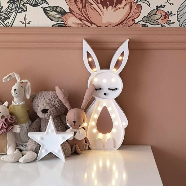 Veilleuse lapin faite main pour enfants - Décoration personnalisée pour chambre d'enfant et chambre d'enfant, veilleuse en bois, lapin de Pâques